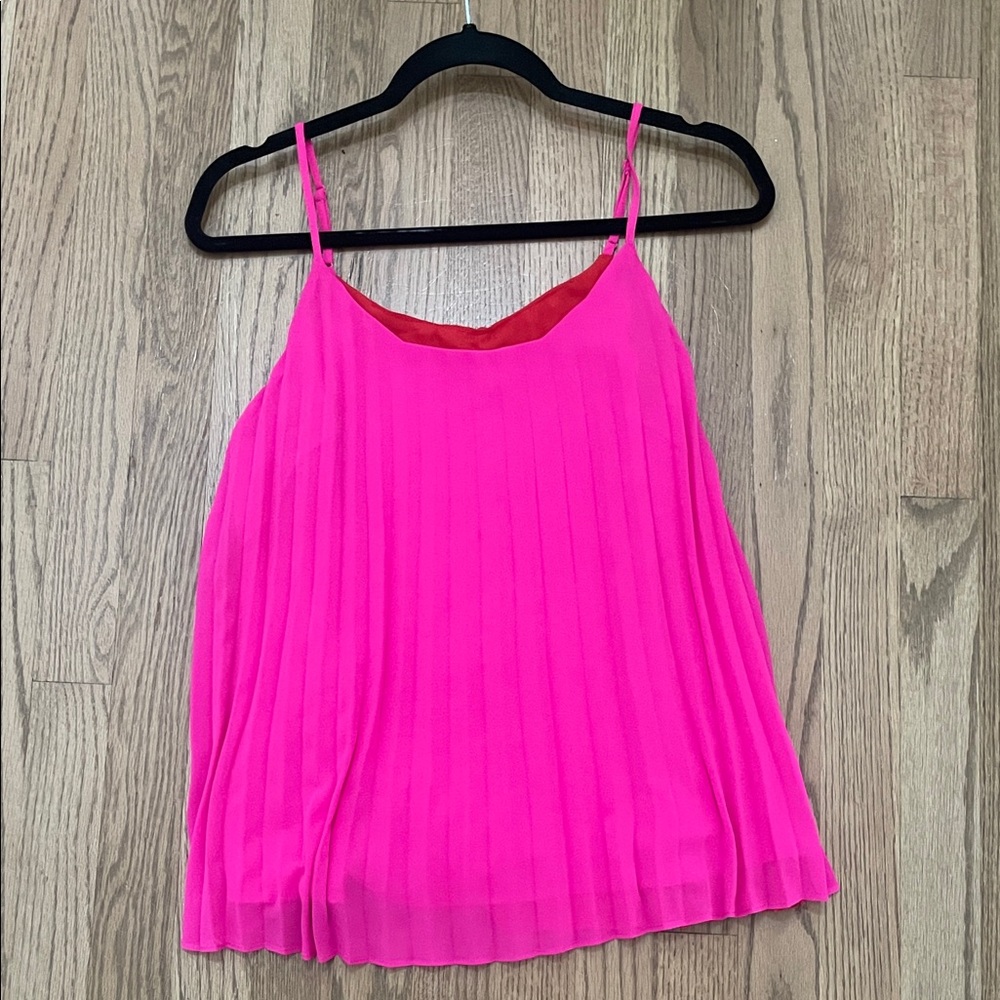 Skies Are Blue Neon Pink Pleated Spaghetti Strap Camisole - Picture 1 of 3